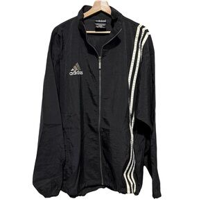 Vintage Adidas Nylon Black Striped Windbreaker Adjustable Cinched Jacket Mens XL